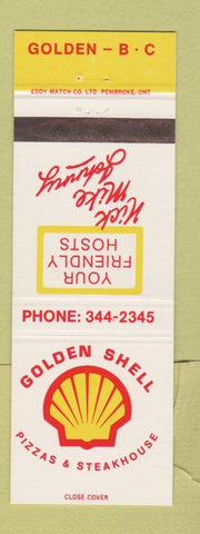 Matchbook Cover - Shell oil gas Golden BC Pizza Steak