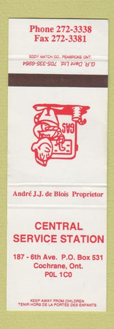 Matchbook Cover - Central Service Station oil gas Cochrane ON SAMPLE WORN