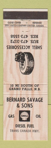 Matchbook Cover - Shell oil gas Bernard Savage Grand Falls NB