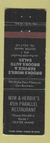 Matchbook Cover - Brooks Mobil oil gas 45th Parallel Restaurant Dexter ME WEAR