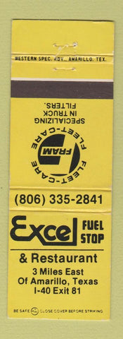 Matchbook Cover - Excel Fuel Stop oil gas Fram Filters Amarillo TX WEAR