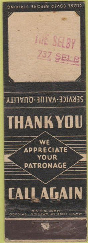 Matchbook Cover - The Selby Thank You No Town
