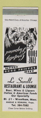 Matchbook Cover - Le Sorelle Restaurant Lounge Wrentham MA BLUE