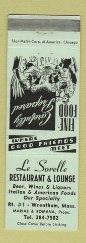 Matchbook Cover - Le Sorelle Restaurant Lounge Wrentham MA GREEN