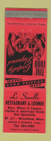 Matchbook Cover - Le Sorelle Restaurant Lounge Wrentham MA RED