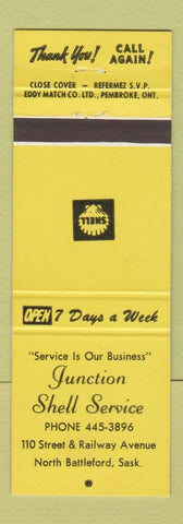 Matchbook Cover - Shell oil gas Junction North Battleford SK YELLOW