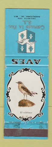 Matchbook Cover - Aves Cerillos La Paz Guadalajara Mexico WEAR