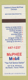 Matchbook Cover - McPhee Mobil oil gas Burleson TX