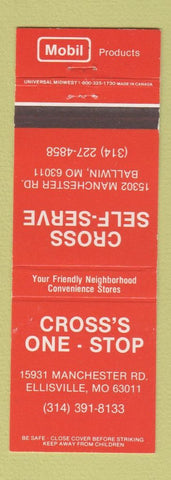Matchbook Cover - Cross's One Stop Mobil oil gas Ellisville MO