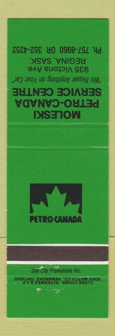Matchbook Cover - Petro Canada oil gas Moleski Regina SK GREEN
