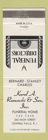 Matchbook Cover - Karol Romenski Funeral Home Central Falls RI