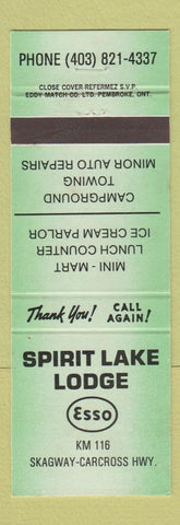 Matchbook Cover - Spirit Lake Lodge Esso oil gas Skagway Carcross Highway