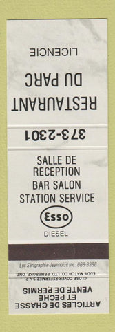Matchbook Cover - Esso oil gas Restaurant Du Parc QC