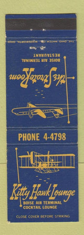 Matchbook Cover - Kitty Hawk Lounge Boise Air Terminal ID airport