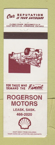 Matchbook Cover - Rogerson Motors Shell oil gas Leask SK WEAR