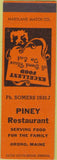 Matchbook Cover - Piney Restaurant Orono ME