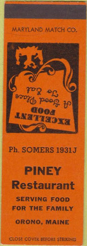Matchbook Cover - Piney Restaurant Orono ME