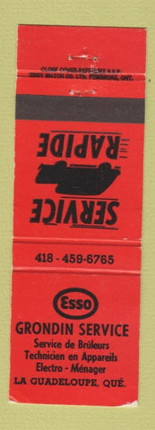 Matchbook Cover - Esso oil gas Grondin La Guadeloupe QC WEAR