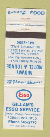 Matchbook Cover - Esso oil gas Gillam's Robinson's NF NL WEAR