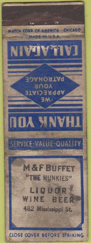 Matchbook Cover - M  and  F Buffet The Hunkies WORN Liquor Beer