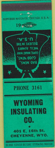 Matchbook Cover - Wyoming Insulating Co Cheyenne WY green