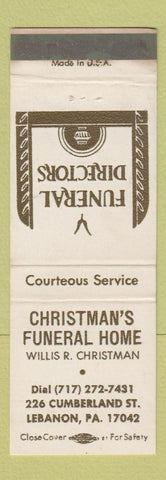 Matchbook Cover - Christman's Funeral Home Lebanon PA WEAR