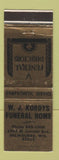 Matchbook Cover - WJ Kordy's Funeral Home Milwaukee WI