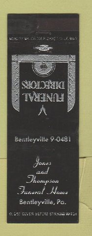 Matchbook Cover - Jones and Thompson Funeral Home Bentleyville PA