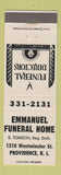 Matchbook Cover - Emmanuel Funeral Home Providence RI