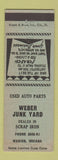 Matchbook Cover - Weber Junk Yard Scrap Metal Marion IN