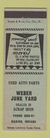 Matchbook Cover - Weber Junk Yard Scrap Metal Marion IN