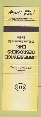 Matchbook Cover - Esso oil gas Libre Service Desrosiers Ste Foy QC