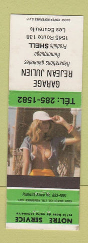 Matchbook Cover - Garage Rejean Julien Shell oil gas Les Ecureuils QC pinup