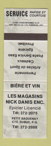 Matchbook Cover - Les Magasins Nick Danis Esso oil gas Dubuc QC