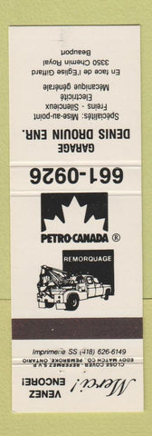 Matchbook Cover - Petro Canada oil gas Garage Denis Drouin Beauport QC