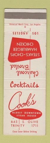 Matchbook Cover - Cook's Restaurant Steak Los Angeles CA CREASES
