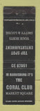 Matchbook Cover - Coral Club Harrisburg PA WORN