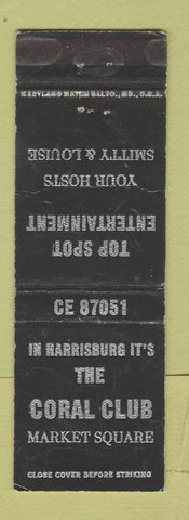 Matchbook Cover - Coral Club Harrisburg PA WORN