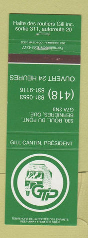 Matchbook Cover - Truck Stop oil gas Bernieres QC
