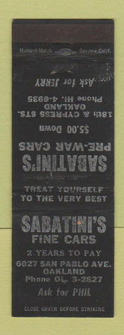 Matchbook Cover - Sabatini's Auto Sales Oakland CA Car Wash