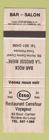 Matchbook Cover - Esso oil gas Restaurant Carrefour Riviere Du Loup QC WOODY