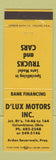 Matchbook Cover - D'Lux Motors Auto Sales Columbiana OH