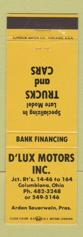 Matchbook Cover - D'Lux Motors Auto Sales Columbiana OH