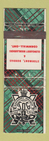 Matchbook Cover - Glengarry Highlanders Cornwall ON Military Canada WORN