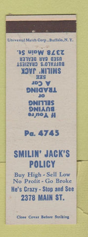Matchbook Cover - Smilin' Jack's Used Cars Buffalo NY