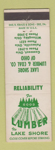 Matchbook Cover - Lake Shore Lumber Coal Willoughby Painesville Conneaut OH