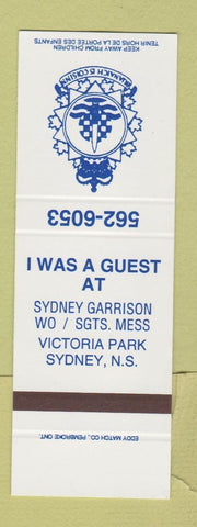 Matchbook Cover - Sydney Garrison NS Canada Military SAMPLE