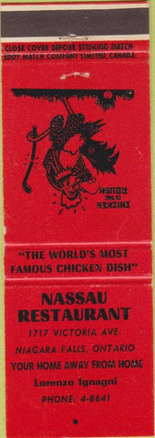 Matchbook Cover - Nassua Restaurant Niagra Falls ON