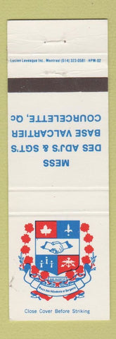 Matchbook Cover - Canadian Military Mess Des Adj's Courcelette QC WEAR