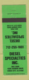 Matchbook Cover - Diesel Specialties Inc Sioux City IA